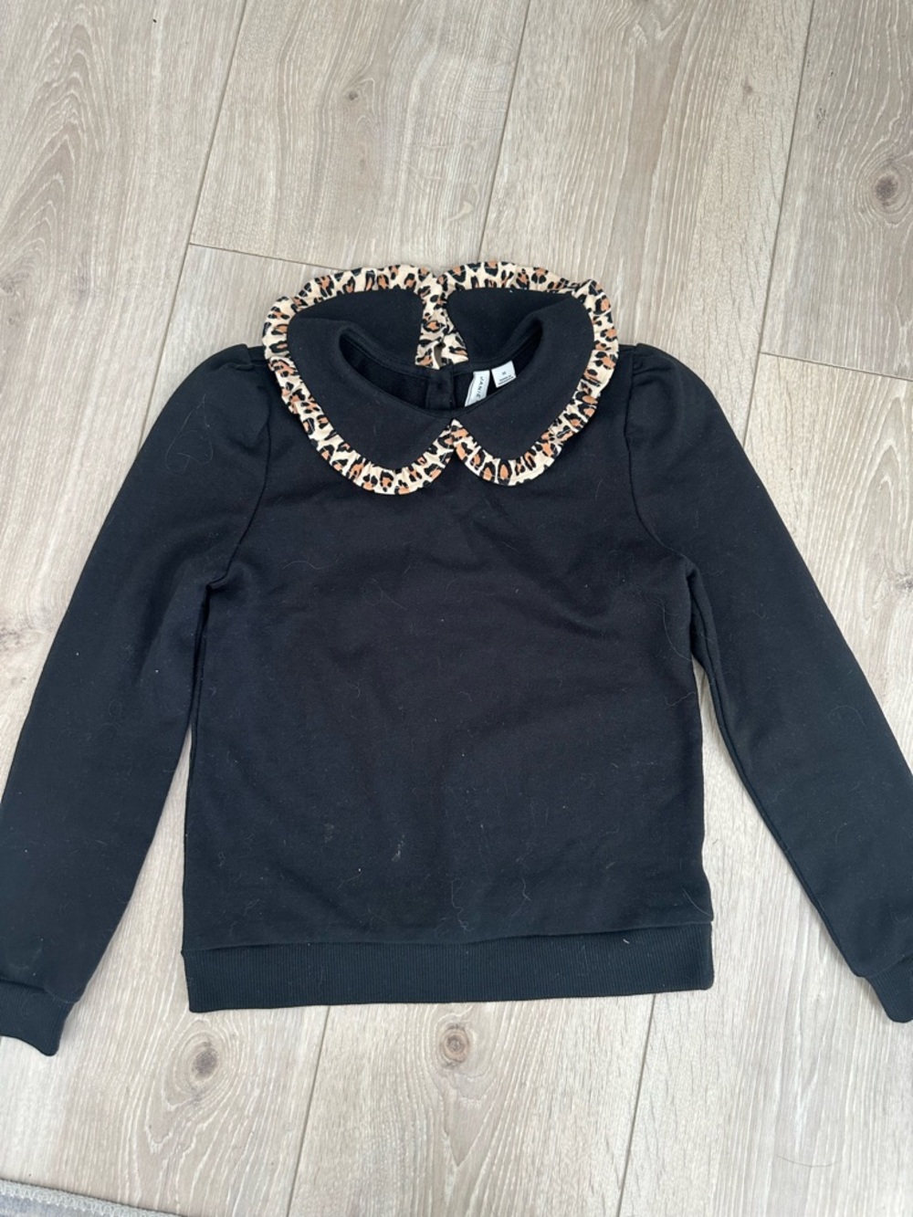 Janie and Jack Black Sweater with Leopard-Trim Peter Pan Collar